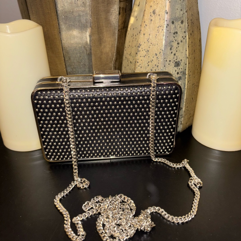 MICHAEL KORS Handbag Elsie Black Microstud Leather Studded Box Clutch Crossbody - Picture 1 of 5